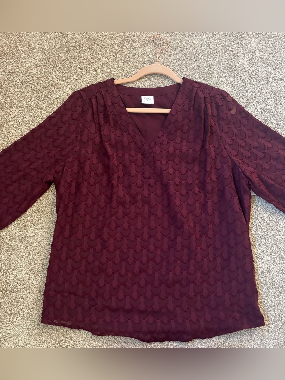 Croft & Barrow  Burgundy Plum Lace V-Neck Blouse - Picture 3 of 6